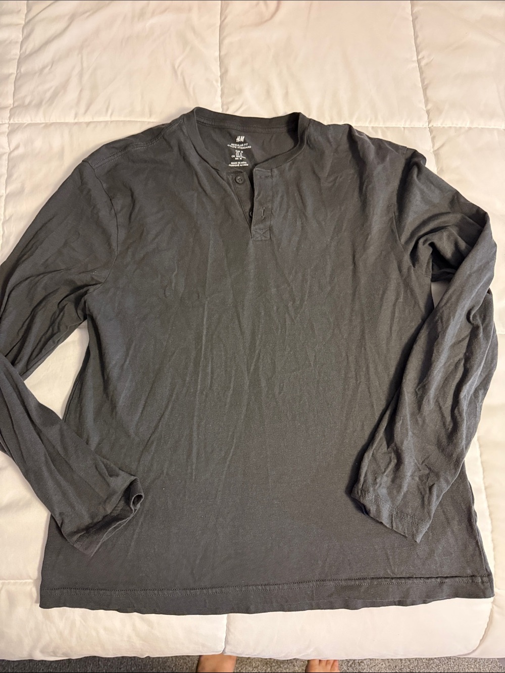H&M Men's Charcoal Henley Long-Sleeve Shirt